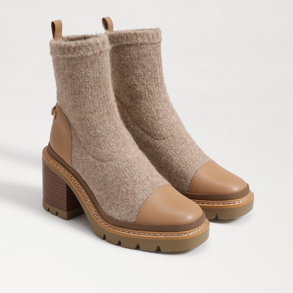 Sam Edelman Rozanna Tan Leather Knit Heeled Lug Sole Boot / Bootie Size 9